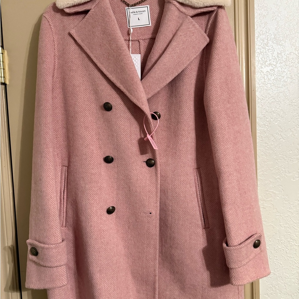 Elegant Pink Double-Breasted Pea Coat